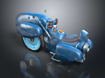 Blue Motorcycle With Unique Streamlined Body Black Seat And Blue Wheel 3d model