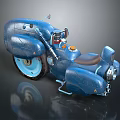 Blue Motorcycle With Unique Streamlined Body Black Seat And Blue Wheel