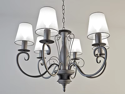 Elegant Classic Chandelier With Five White Lampshades And Curved Metal Frame 3d model