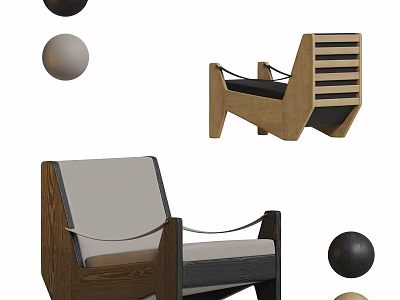Modern Geometric Leisure Chair With Wooden Frame Upholstered Cushion And Rope Accents 3d model