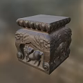Traditional Stone Sculpture Carving With Detailed Lotus Petals Lion And Intricate Patterns