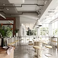 Modern Restaurant Interior With Open Layout Natural Light Dining Tables And Plant Decor