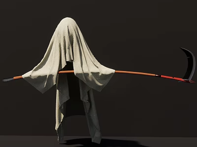 Grim Reaper Ornament with White Hooded Cloak and Wooden Handle Scythe 3d model