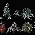 Snow Covered Shrubs With Various Winter Foliage And Branch Structures 3d model