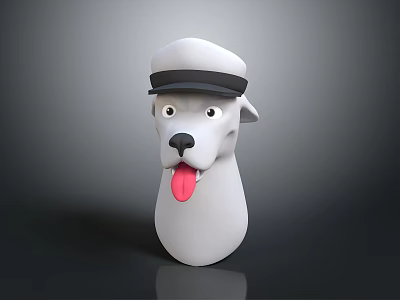Cartoon Dog Character With White Hat Black Brim Sticking Tongue 3d model