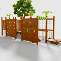 Wooden Climbing Playground Structure For Children With Colorful Holds And Trees