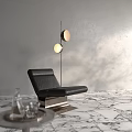 Modern Black Leather Leisure Chair With Metal Base And Wall Lamp On Marble Floor