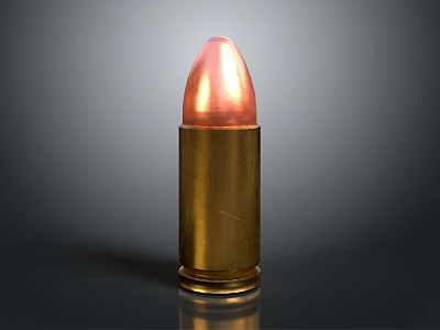 Detailed Close Up View Of Brass Bullet With Copper Tip On Dark Background 3d model