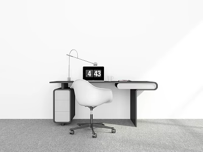 Modern Desk With Minimalist Design Lamp Laptop And Office Chair In Contemporary Workspace 3d model