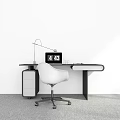 Modern Desk With Minimalist Design Lamp Laptop And Office Chair In Contemporary Workspace