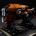 Orange Intelligent Machine With Mechanical Parts Black Base And Caution Sign