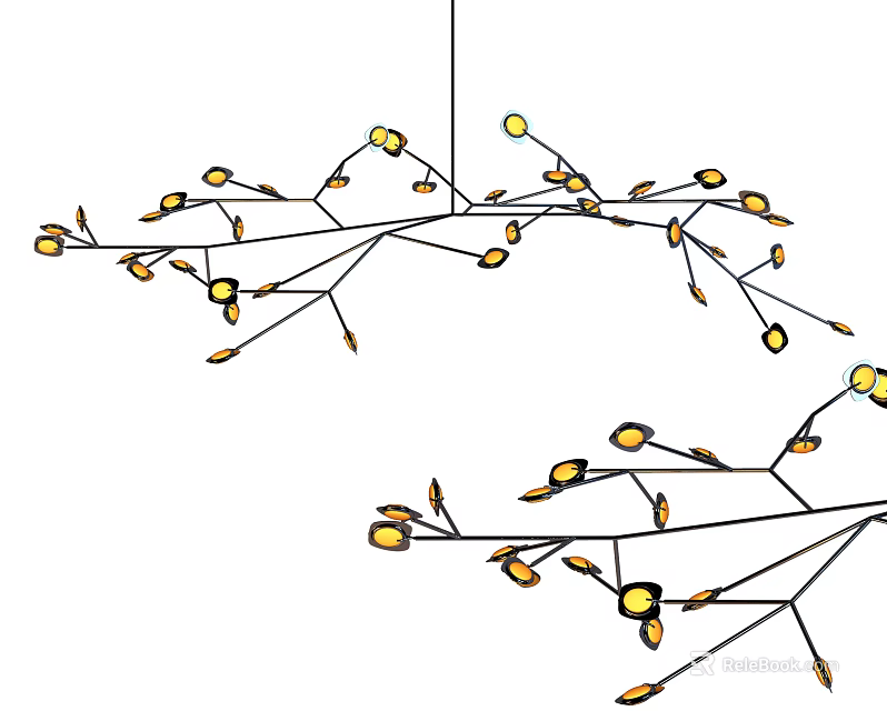 Unique Shaped Chandelier With Branch Like Structure And Small Yellow Lights 3d model