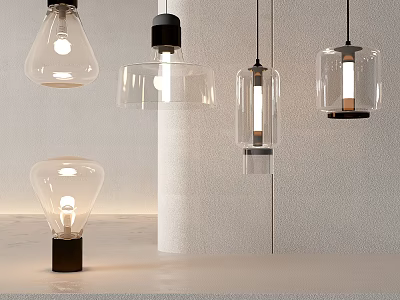 Modern Pendant Lighting With Transparent Glass Shades And Black Bases For Interior Design 3d model