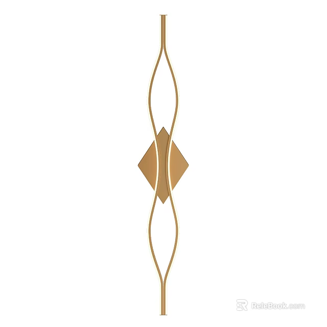 Golden Modern Wall Lamp With Curved Lines And Diamond Shaped Decoration 3d model 