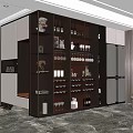 Modern Wine Cabinet Interior With Wine Bottles Glasses And Decorative Shelves