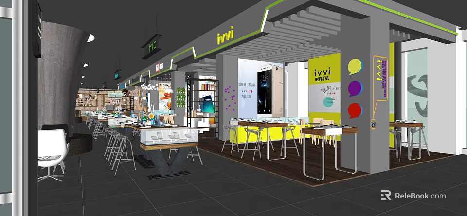 Modern Digital Store Interior With Electronics Display Counters And Customer Experience Area 3d model 