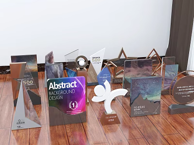 Diverse Design Trophies And Medals With Abstract Geometric Shapes Crystal For Awards 3d model