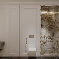 Luxurious Bathroom With Gold White Marble Walls And Bathtub