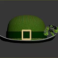 Green Checkered Hat With Green Band Gold Buckle And Clover Decoration