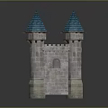 Medieval Castle Architecture Featuring Stone Walls And Two Blue Turrets Design