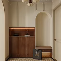 Modern Elegant Shoe Cabinet In Beige Brown With Lighting Arched Niche And Upholstered Bench