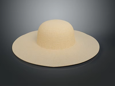 Lightweight Beige Woven Wide Brim Straw Hat For Summer Sun Protection 3d model