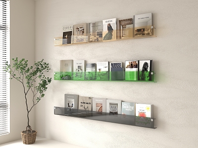 Modern Acrylic Bookshelf Acrylic Magazine Rack Solid Wood Bookshelf Modern Books Newspapers and Magazines Book Combination Wall Hanging Bookshelf Extracurricular Book Ornaments 3d model