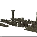 3D Rendered Stone and Wood Building Components Collection with Various Architectural Elements