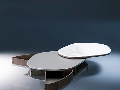 Unique Modern Coffee Table With White Marble Top And Wooden Storage Compartments 3d model