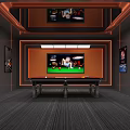 Modern Billiard Room With Pool Table TV Posters Orange Lighting And Dark Carpet