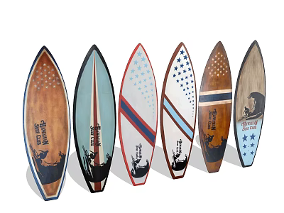 Outdoor Decorative Wooden Surfboards Amusement Equipment with Colorful Patterns and Various Designs 3d model