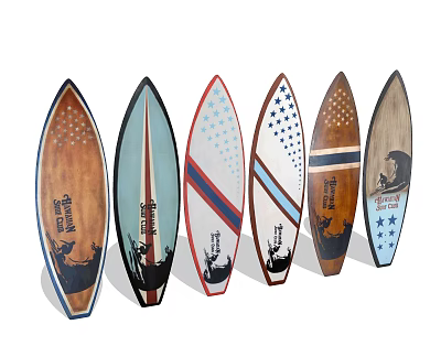 Outdoor Decorative Wooden Surfboards Amusement Equipment with Colorful Patterns and Various Designs 3d model