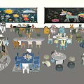 Colorful Kids Table Set With Cartoon Unicorn Flowers And Matching Chairs