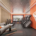 Contemporary Fitness Gym Interior With Elliptical Machines Sofa Coffee Table And Motivational Wall Art