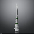 White Space Rocket Model With Green Stripes And Base Structure Design