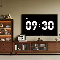 Modern TV Stand with Wooden Storage Drawers Open Shelves and Decorative Items