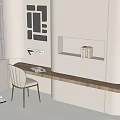 Simple Desk Solid Wood Desk Casual Single Chair Three-dimensional Wall Decoration Simple Lighting Switch Socket Books 3d model