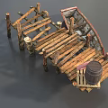 Broken ship shore small wooden ship dock broken dock broken wooden ship shore broken bridge small wooden bridge wooden bridge shore scene low face number low model simple model realistic 3d model