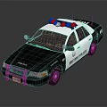 Black and White Police Car With Red Blue Roof Emergency Lights And POLICE Logo