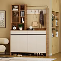 Modern Shoe Cabinet With Hanging Hooks Storage Shelves And Decorative Plants