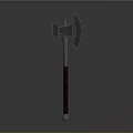 Medieval Battle Axe Weapon With Double Metal Blades And Wooden Carved Handle