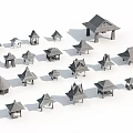 Traditional Pavilion Models With Diverse Roof Styles And Wooden Construction Details