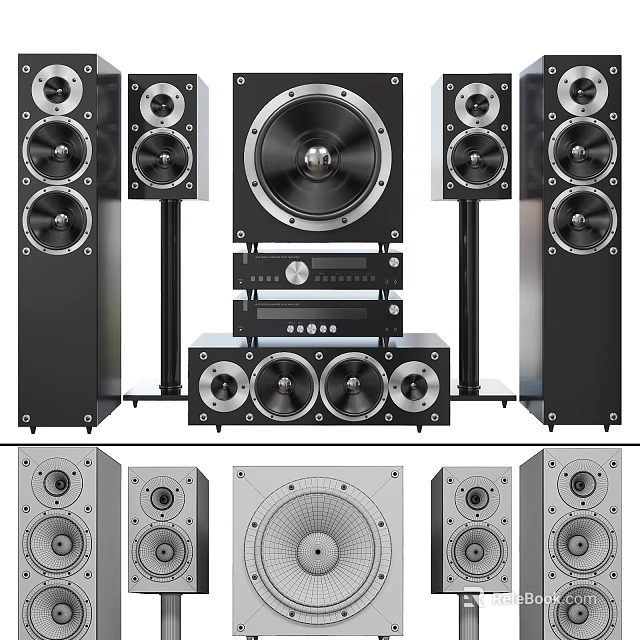 High Quality Home Theater Audio System Featuring Main Surround Speakers And Subwoofer 3d model 