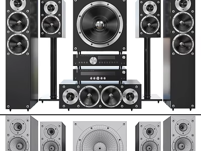High Quality Home Theater Audio System Featuring Main Surround Speakers And Subwoofer 3d model
