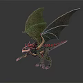 3D Dragon Model With Detailed Wings Golden Edges Green Body And Red Accents