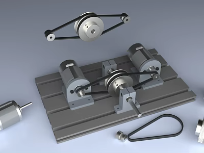 Dual motor shaft drive system 775DC motor synchronous wheel 2GT 80 teeth and 20 teeth synchronous belt 3d model