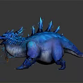 Blue Dragon Like Game and Movie Character With Spikes and Glowing Flames