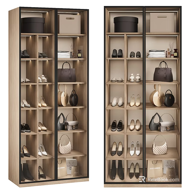 Modern Wooden Shoe Cabinet Storage With Multiple Shelves For Shoes And Bags 3d model 