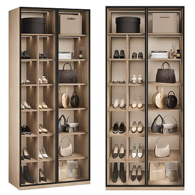 Modern Wooden Shoe Cabinet Storage With Multiple Shelves For Shoes And Bags 3d model