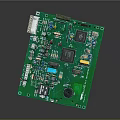 Green Circuit Board With Various Electronic Chips Capacitors Resistors And Connectors
